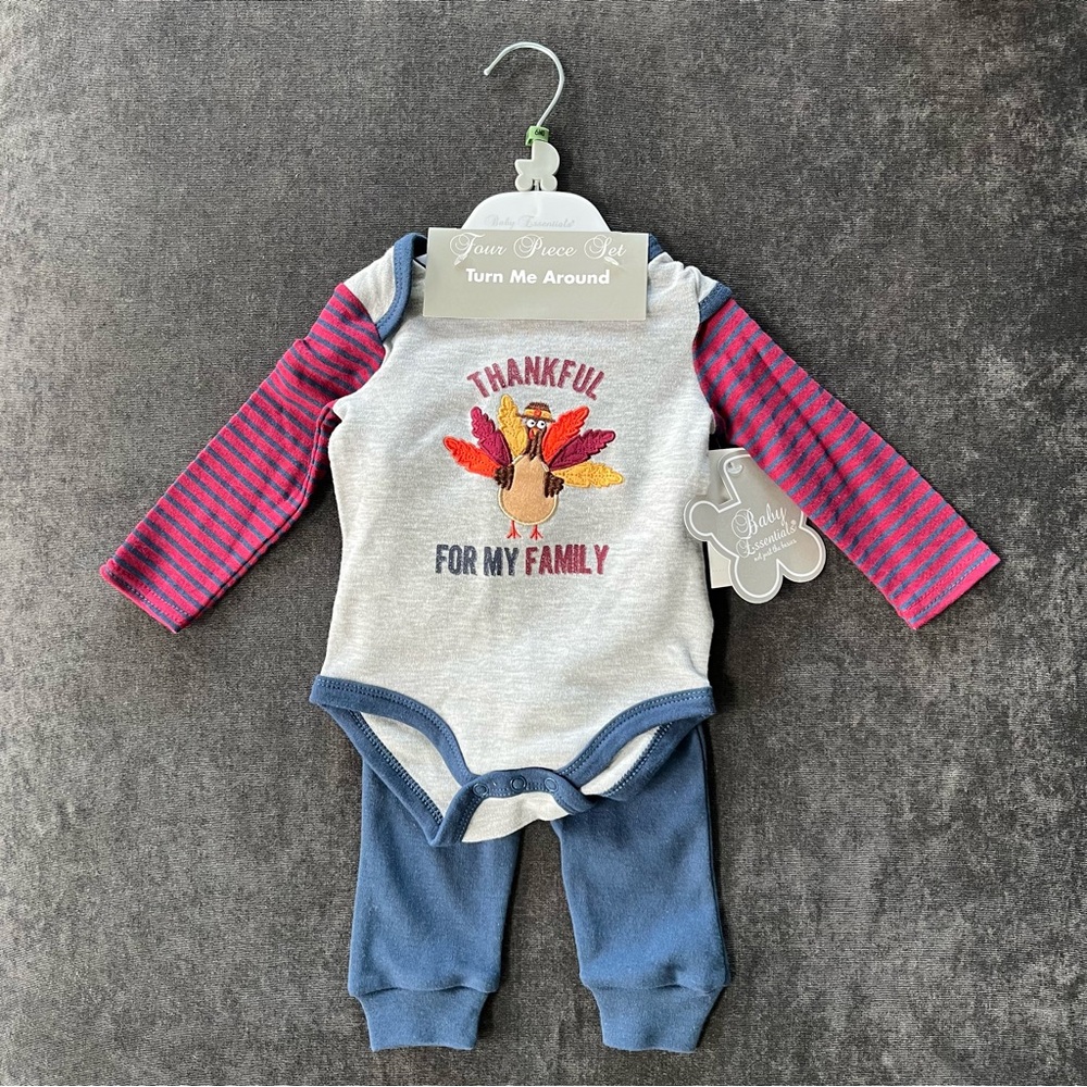 NWT Baby Essentials 4 Piece Thanksgiving Outfit